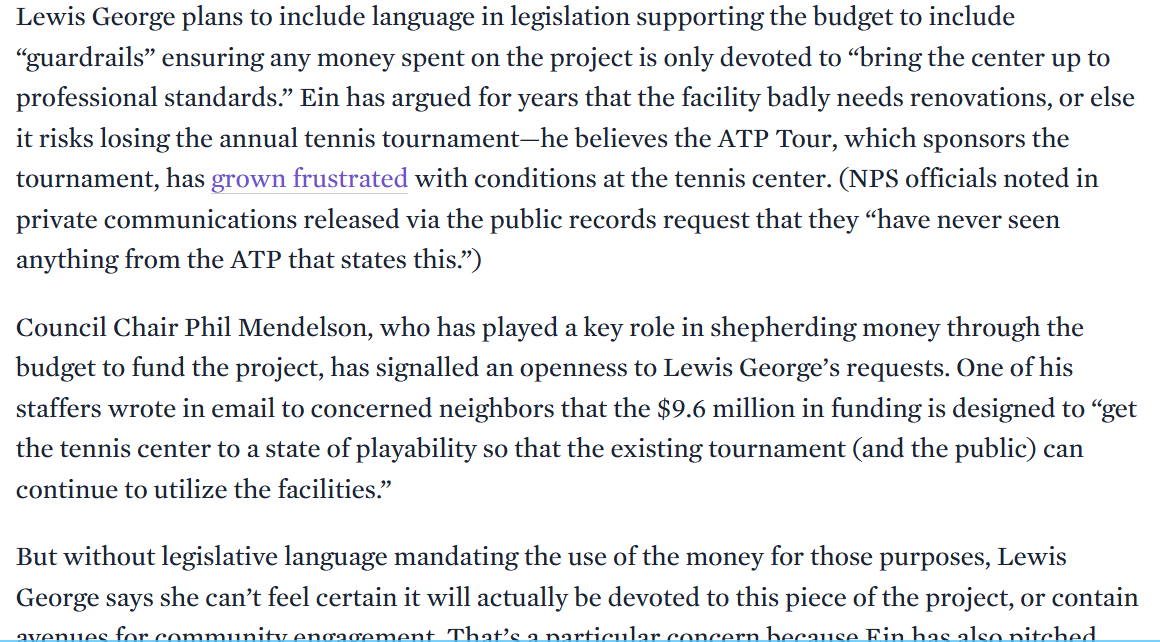 AlexKomaDC's tweet photo. New: D.C. is pressing ahead with plans to spend $9.6M renovating the Rock Creek Tennis Center...though there's no telling how that money will be spent or who will spend it.

The drama over the aging center is heating up once more as the Mubadala DC Open comes to town this month: https://t.co/eqKXiAciUN
