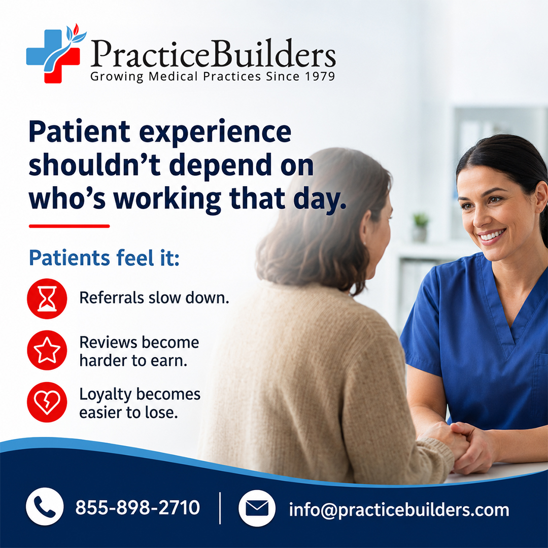 PracticeBuildrs's tweet photo. Inconsistent patient experiences cost practices referrals, reviews &amp; repeat visits. Every patient deserves the same high standard of care. Practice Builders helps teams improve patient experience, earn more reviews &amp; drive lasting growth.

#PatientExperience #HealthcareMarketing https://t.co/VZuhBmOzpJ