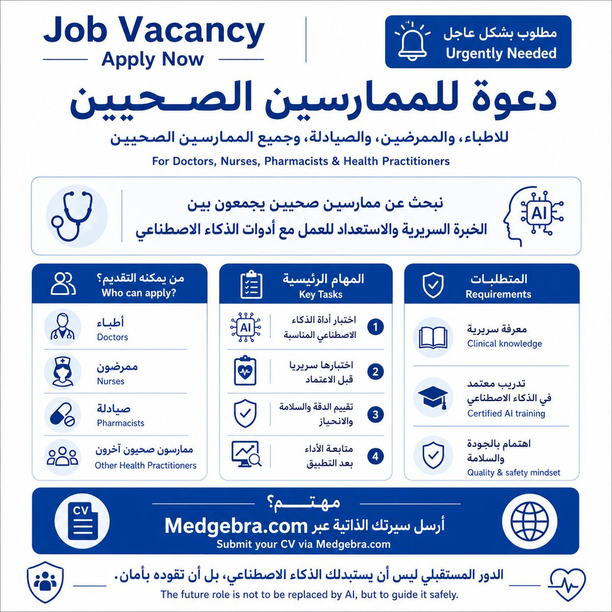 research_con's tweet photo. خلال العامين السابقين كان هناك سؤال يشغل بالي:

ما هي الوظائف الجديدة التي سيخلقها الذكاء الاصطناعي في المجال الطبي تحديداً؟

مؤخراً أعتقد أني وصلت للإجابة.

من أهم الوظائف التي بدأت تظهر الحوجة لها ليس لها علاقة بمجرد “استخدام AI”.
بل من أهم المهام ستكون تقييم واختيار ومراقبة أدوات الـ AI قبل وأثناء و بعد دخولها المستشفيات و الرعاية الصحية.

المستشفيات قريبًا ستحتاج أشخاصًا يفهمون الطب + لديهم تدريب معتمد في الذكاء الاصطناعي، ليقوموا بأدوار مثل:

1-Selection of clinically suitable tools:

يعني اختيار الأداة و تحديد إذا ما كانت هذه الأداة الذكية مناسبة لهذا التخصص الطبي.

2-Clinical Testing  of AI tools:
يجب أن يملك مهارات أساسية تمكنه من إختبار دقة و نزاهة و عدم تحيز الأدوات الذكية بطريقة علمية لها معايير يمكن الاعتماد عليها.

3- Evaluation of safety and clinical impact:

تقييم الدقة و  السلامة لهذه الأداة في المجال الطبي و مدى تأثيرها على جودة الرعاية.

4- Monitoring of AI performance:

متابعة أداء النموذج بعد الاستخدام، لأن أداء الـ AI قد يتغير مع الوقت.

برأيي هذا سيكون من أهم المسارات المستقبلية للأطباء والباحثين والممارسين الصحيين. و لذلك فهذه المهارات ستصبح من أهم المهارات في المستقبل القريب.

ليس أن يستبدلك الذكاء الاصطناعي، بل أن تصبح الشخص الذي يعرف كيف يختاره، يختبره، يراقبه، ويمنع ضرره.