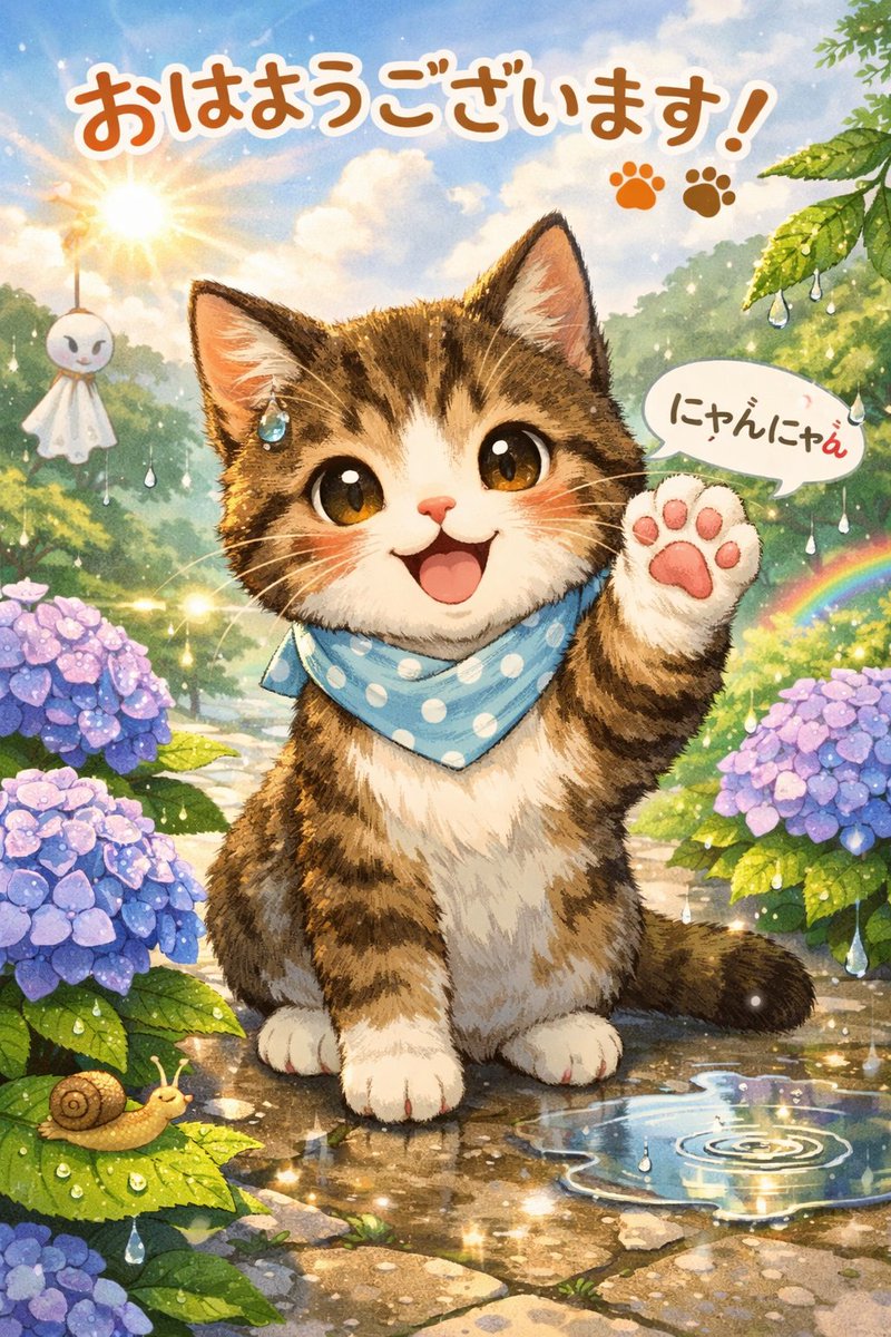 おはようございます🐈🐾🌈 雨上がりの朝は、空気も景色もキラキラ