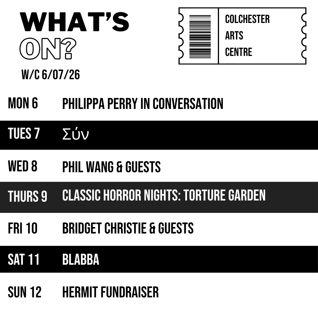 ColchesterArts's tweet photo. What's on this week 👀

🎟 https://t.co/RbblR4Jtp4
#colchester #gigs #livemusic #comedy #whatson #events https://t.co/YPgwxSr8Bc