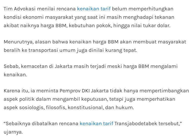 Ardaffaf's tweet photo. Jadi ada Tim Advokasi Peduli Transportasi Publik mau gugat ke MA jika tarifnya naik.

Alasannya kondisi ekonomi belum tepat buat naikkan tarif yang dinilai lagi dalam tekanan.

Mereka minta Pemprov dengar aspirasi masyarakat.

whadya think? 

cc @Adrianussatrio @txttransportasi https://t.co/veeSzh127w