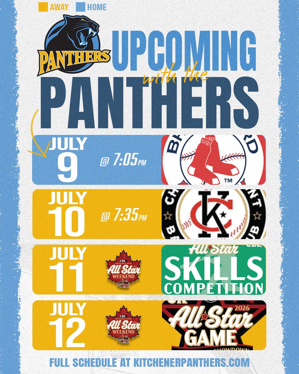 cbl_panthers's tweet photo. A Fun Week Ahead! π
Kicking things off Thursday playing the Red Sox and then hit the road to see the Barnstormers Friday.
This weekend some Panthers will go on to represent us at the 2026 CBL All Star Weekend! βΎοΈ
#Panthers #CBL #HuntIsOn https://t.co/hFS44wReVQ