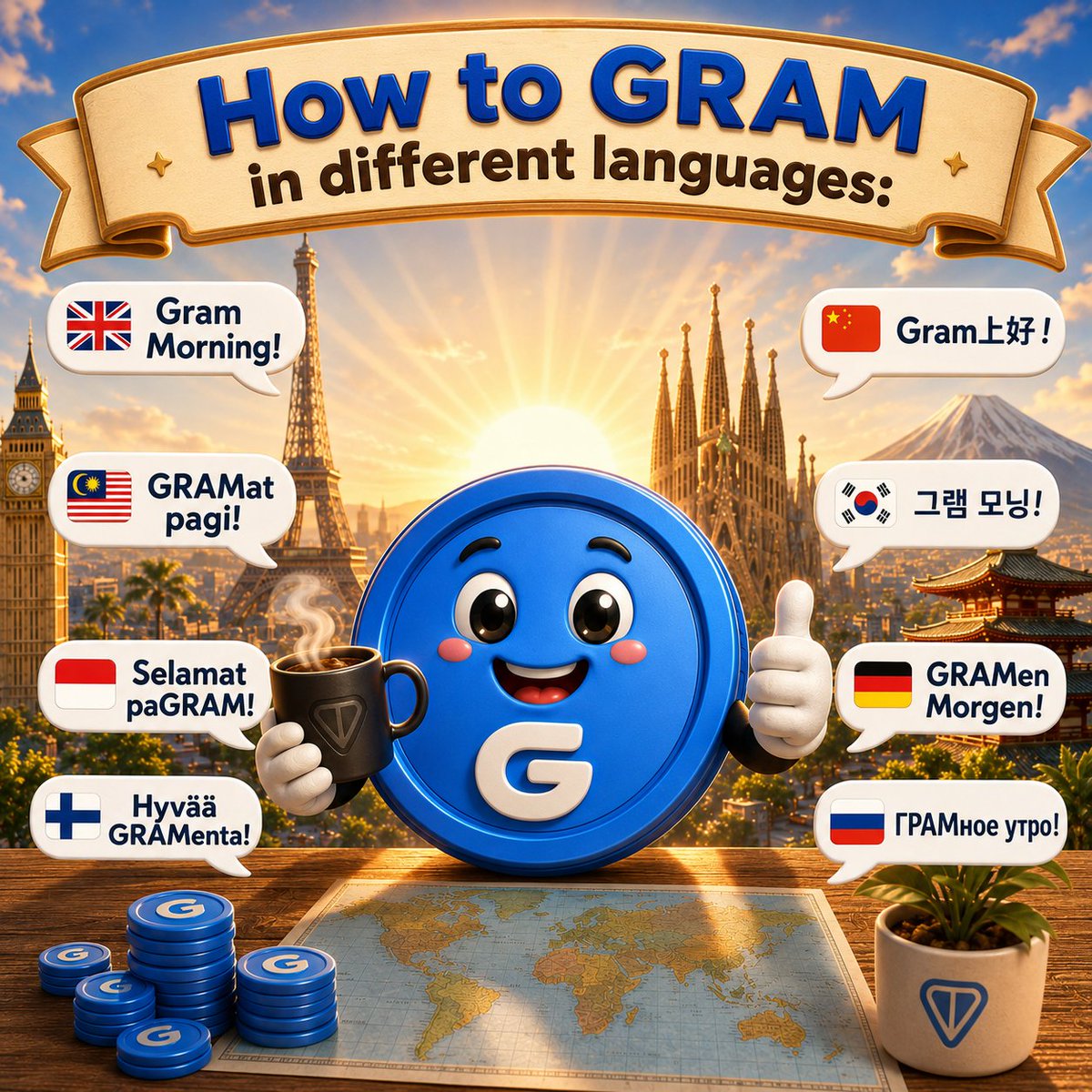 the_daily_ton's tweet photo. Gramming all over the globe. Let me know if LLM messed up the translation to your language 😀 https://t.co/a07SszA9V6