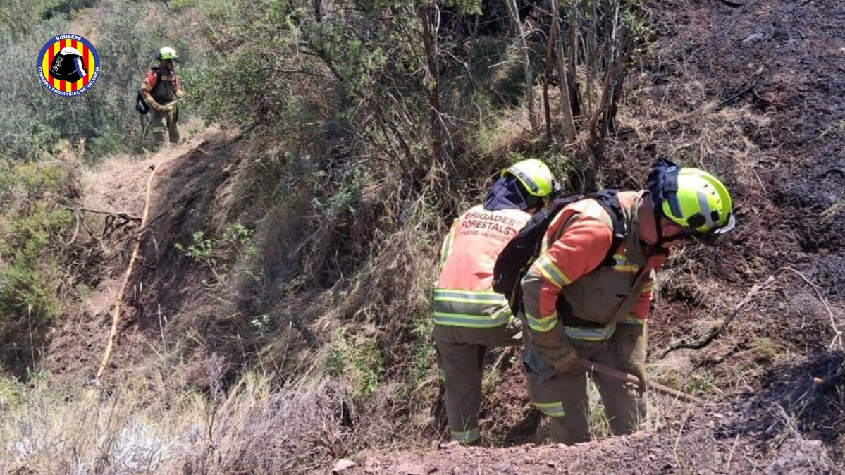BombersValencia's tweet photo. Per segon dia consecutiu @BombersValencia donem suport al dispositiu d'extinció de @BombersDipcas a #IFSoneja, hui amb 3 BRIFO, 1, oficial, 1 coordinador forestal de Consorci, 3 unitats @GVAbforestals i 1 #AeriGV. 
📷Imatges de les BRIFO hui assegurant la zona per evitar rebrots https://t.co/x5zMVmy2AM