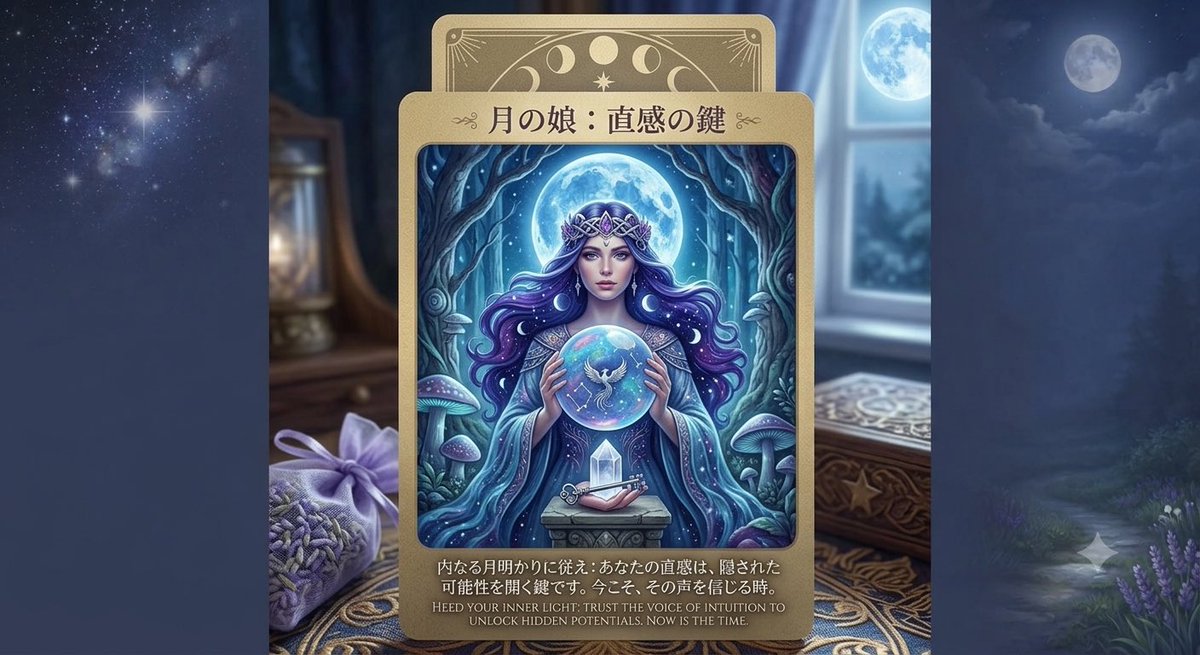 ff14_torte's tweet photo. 🌟今日のメッセージ🌟
オラクルカード「月の娘：直感の鍵」より。
【 Heed Your Inner Light 】
内なる静かな声、直感に耳を傾けて。それが、まだ見ぬ可能性を開く「鍵」となります。常識に迷う時こそ、あなたの魂が知る「真実」の光を信じて。一歩、その道へ。
#直感 #オラクルカード #スピリチュアル https://t.co/zHMbTJjBWZ