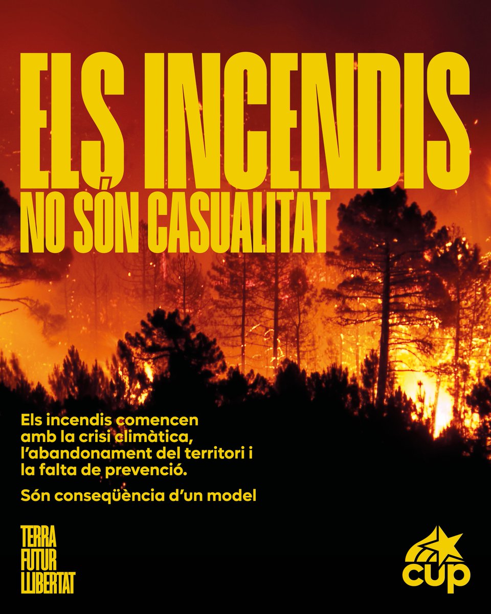 cupnacional's tweet photo. ➖Catalunya Nord
➖les Gavarres
➖Sentmenat
➖Soneixa

De nord a sud del país, incendis forestals conseqüència de  la manca de previsió i del model econòmic. 

➡️ Per una gestió planificada del territori que no només ens aboqui a l'extinció dels incendis.

🔀 Canviem el model https://t.co/EK3UdnFjEQ