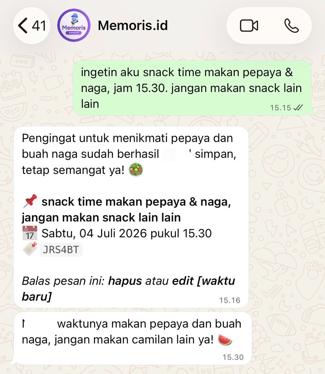 deluludiaries_'s tweet photo. @tanyarlfes buat yg otaknya cmn 2 MB, cobain https://t.co/RbtFTHCCfy deh. tinggal titip reminder pake chat di wa, bisa buat todo list sisanya dibiarin dia yg ngingetin wkwkwk https://t.co/KNVS5oSCjP