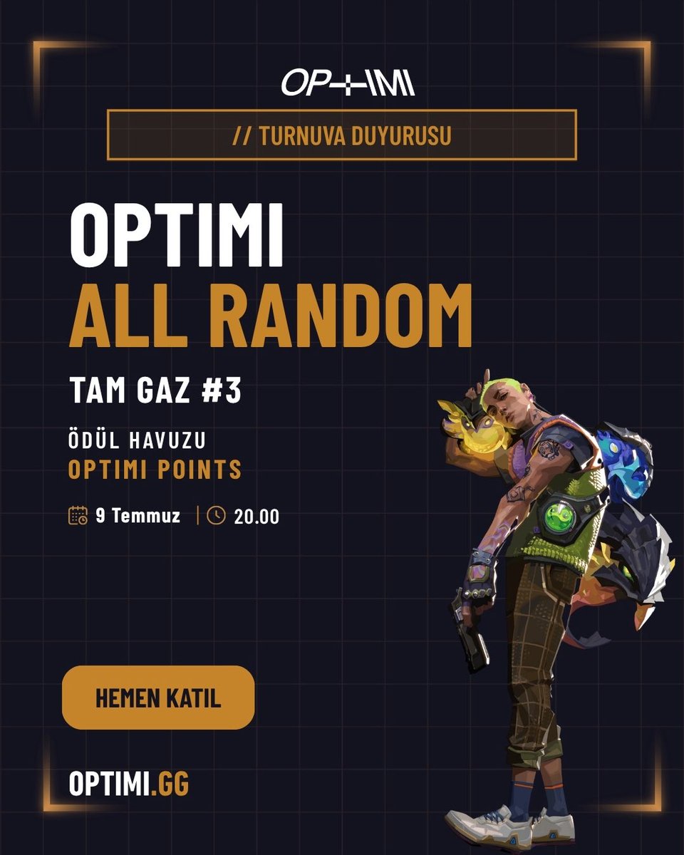 optimigg's tweet photo. OPTIMI All Random – VAL Tam Gaz #3

Yeni takımlar, yeni eşleşmeler, aynı yüksek tempo.

📅 9 Temmuz | 🕗 20.00

Kayıt ve detaylı bilgi için aşağıdaki bağlantıya göz atabilirsiniz. 👇

https://t.co/Mlc597xfrd https://t.co/VD6P63OaVa