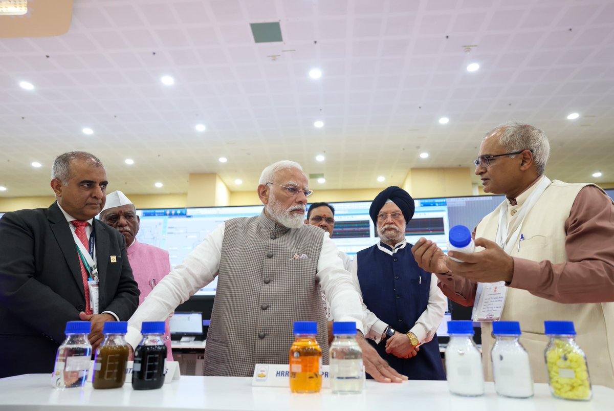 CMD__HPCL's tweet photo. There are moments that remind us why years of perseverance, sacrifice & unwavering commitment are always worthwhile. Hon'ble Prime Minister Shri Narendra Modi Ji's visit to the Main Control Room of HPCL Rajasthan Refinery (HRRL) on 4th July was one such unforgettable moment for the entire HRRL & HPCL family. It was a privilege for me, together with Dr. Neeraj Mittal, Secretary, Ministry of Petroleum & Natural Gas, to brief Hon'ble Prime Minister, on the refinery's integrated processes, product portfolio and the advanced digital systems that drive safe, efficient & reliable operations.
 
Yet, beyond the technology and infrastructure, two memorable moments stand out for me - Hon'ble Prime Minister’s interactions with a representative sample of workers and technicians who were involved in the construction phase, and his impromptu interaction with the representatives of Team HRRL. Those moments were precious and the interactions were simply inspiring. 

In those few moments, countless years of hard work, determination & resilience found their true meaning. Every challenge overcome, every milestone achieved & every hour devoted to building this world-class refinery seemed to culminate in a shared sense of pride and purpose. For every engineer, operator, technician, contractor & employee who believed in this dream and worked tirelessly to make it a reality, this was not merely an inauguration—it was an affirmation of what collective resolve can achieve.
 
As we look ahead, Team HPCL & HRRL carries this inspiration with renewed determination to raise the bar even higher, set new benchmarks in operational excellence, and contribute with pride to India's energy security and the vision of a Viksit Bharat.
 
Some milestones mark the completion of a project. Others ignite the beginning of an even greater journey. For Team HPCL & HRRL, this was one such moment.
 
#HRRL #HPCL #EnergySecurity #OperationalExcellence #ViksitBharat #Leadership @neerajmittalias @HardeepSPuri