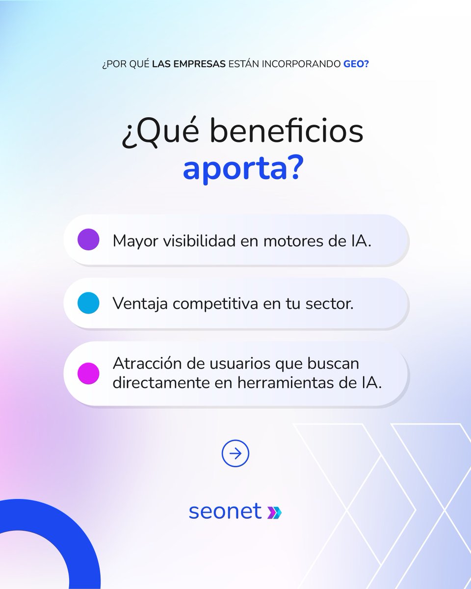 seonetdigital's tweet photo. Cada vez más personas usan #IA para investigar y tomar decisiones.

Con #GEO, las marcas pueden aumentar su #Visibilidad, mejorar su #Posicionamiento y captar #usuarios con mayor intención de búsqueda.

El futuro de las búsquedas ya comenzó. https://t.co/jSTFt2tQxS