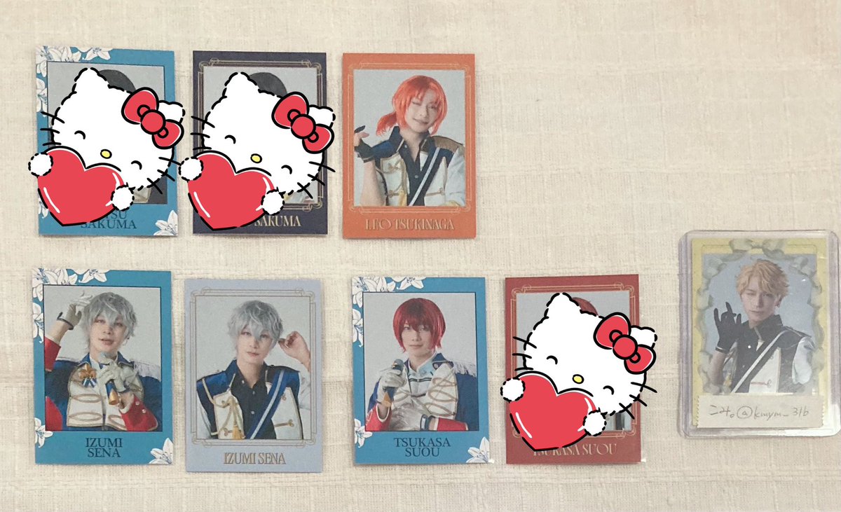 kmym__31b's tweet photo. ꒰ 交換 ꒱ あんステ 返礼祭

譲⌇レオ 泉 司 真 真緒 英智 桃李

求⌇嵐 (画像4枚目)

⟡7/12(日)現地手渡しのみ
⟡レオはチェキとの交換

よろしくお願いいたします🎀 https://t.co/tddfwYStkf