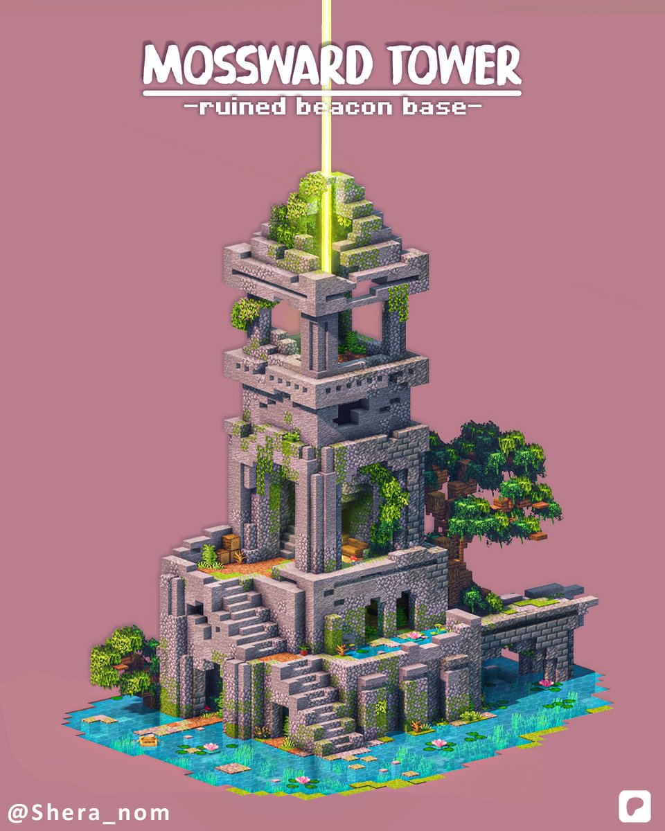 Shera_nom's tweet photo. Mossward Tower 🌲- Ruined Beacon base! A Perfect build to hide your survival beacon in Minecraft. 
🌟Drop a  like for content like this!   
📷 Download simple to follow 2D Guide PDF ( link in my bio)
#Minecraftbuildings #minecraft建築コミュコミュ #minecraftfantasy https://t.co/XBvxbdfsae