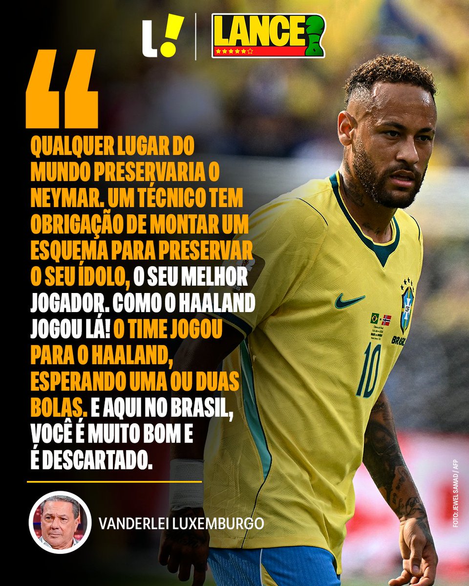 lancenet's tweet photo. LUXA SOLTOU O VERBO! 🎙️

Após a eliminação da Seleção, o técnico Vanderlei Luxemburgo criticou a forma como o Brasil tratou Neymar na Copa. 

O ex-treinador da Seleção Brasileira comparou a postura tática brasileira com a da Noruega.

Concorda com o Professor? Faltou o Brasil jogar mais em função do seu craque? 👇

#Redes8 #LanceCopa #LanceInforma