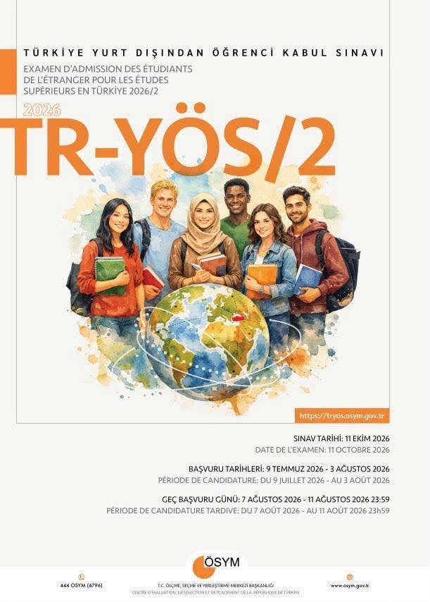 TC_MinskBE's tweet photo. 2026-TR-YÖS/2 (Türkiye Yurt Dışından Öğrenci Kabul Sınavı) başvuruları başlamıştır.

📅 Başvuru tarihleri: 9 Temmuz – 3 Ağustos 2026
📝 Sınav tarihi: 11 Ekim 2026
🔗 Başvuru ve detaylar: https://t.co/2p74fHkQ0T https://t.co/QuIEv9fKJ5