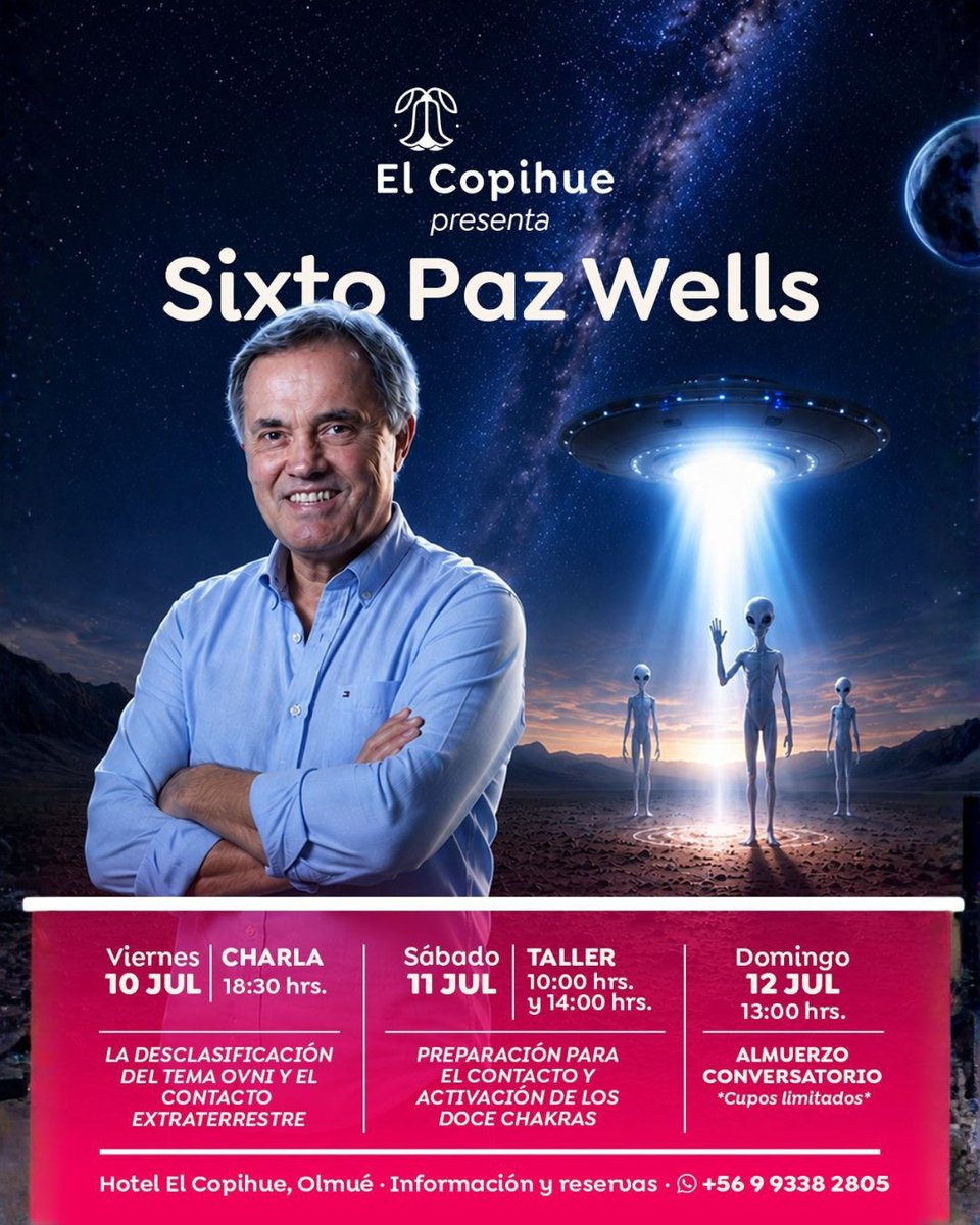 sixtopazwells's tweet photo. AGENDA INTERNACIONAL ✈️ JULIO 2026
📍CHILE
📌Fecha: Del 10 al 12 Julio 2026
📌Lugar: Hotel El Copihue, Olmué.
📌Informes: 📱WHATSAPP +56 9 9338 2805 https://t.co/iJvxAXrb2E