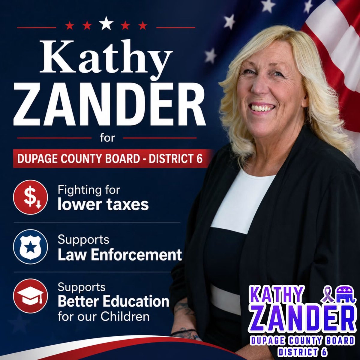 KathyZanderIL's tweet photo. DuPage County families deserve leadership that puts taxpayers first, supports our law enforcement, and fights to ensure our children receive the best education possible.

I believe in common-sense, conservative values and in working hard every day to make our communities safer! https://t.co/MxgNLXlrP1