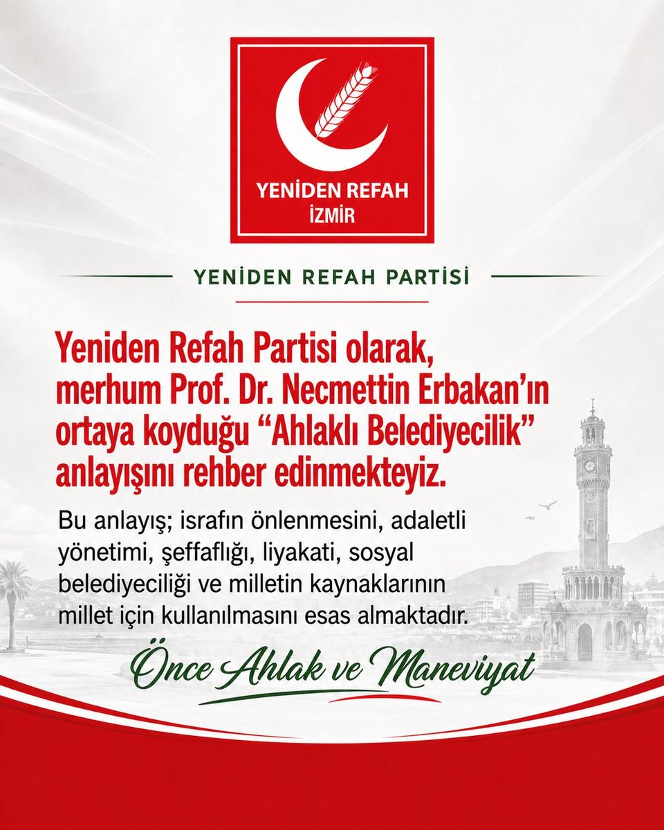 rprefahizmir's tweet photo. Sayın Cemil Tugay’a açık davetimizdir.

Yeniden Refah Partisi İzmir İl Başkanlığı olarak; İzmir’in hak ettiği hizmetlere kavuşması için ahlaklı, adaletli, şeffaf, liyakatli ve israfı önleyen belediyecilik anlayışımız etrafında her türlü yapıcı istişareye açık olduğumuzu ifade ediyoruz.

Önce Ahlak ve Maneviyat.

Cemal Arıkan
Yeniden Refah Partisi İzmir İl Başkanı
@drcemiltugay
@arikancemal
#YenidenRefah #İzmir #izmiriçin #cemiltugay