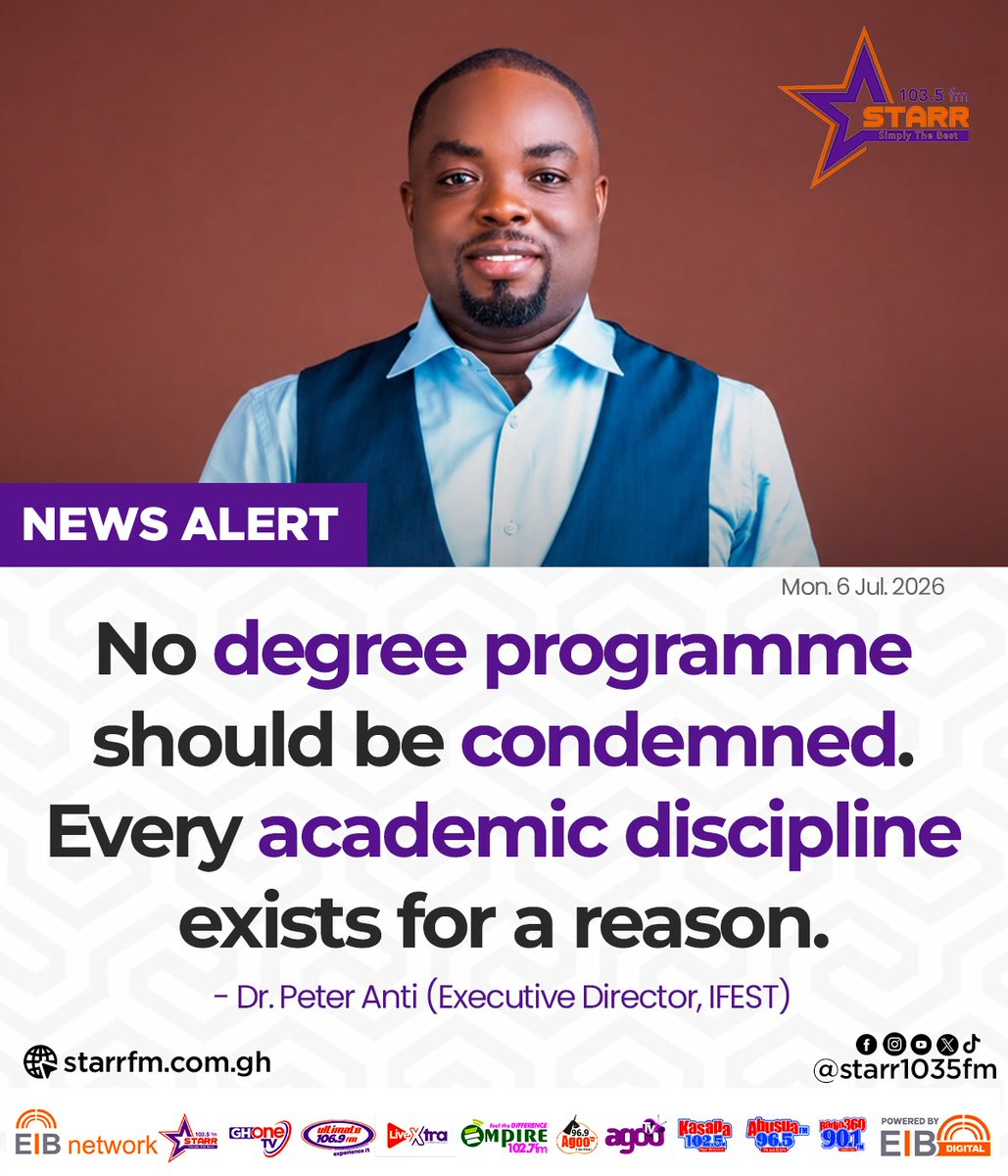 starr1035fm's tweet photo. No degree programme should be condemned. Every academic discipline exists for a reason... - Dr. Peter Anti (Executive Director, IFEST)

#StarrFM #EIBNetwork
#StarrNews #NewsAlert https://t.co/Pm0hhZjhIJ