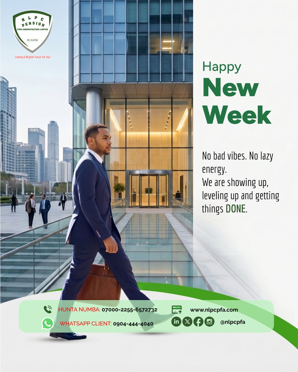 nlpcpfa's tweet photo. New week, new drive! No excuses, no limits—just focus, energy, and results. Let’s show up, level up, and make it happen.
#HappyNewWeek #LevelUp #GetThingsDone #NLPCPension https://t.co/RrhzfjifcN