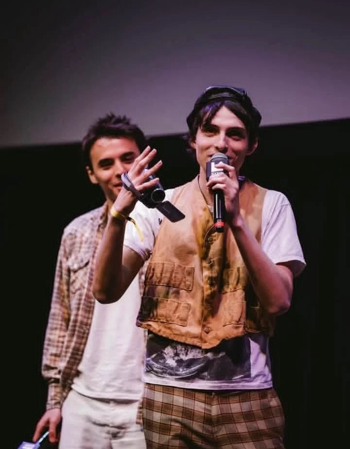 finnwplaid's tweet photo. finn wolfhard plaid pants in character as sander from crashland at sxsw in austin, also peep billy bryk in plaid shirt https://t.co/htQWWs5RIa
