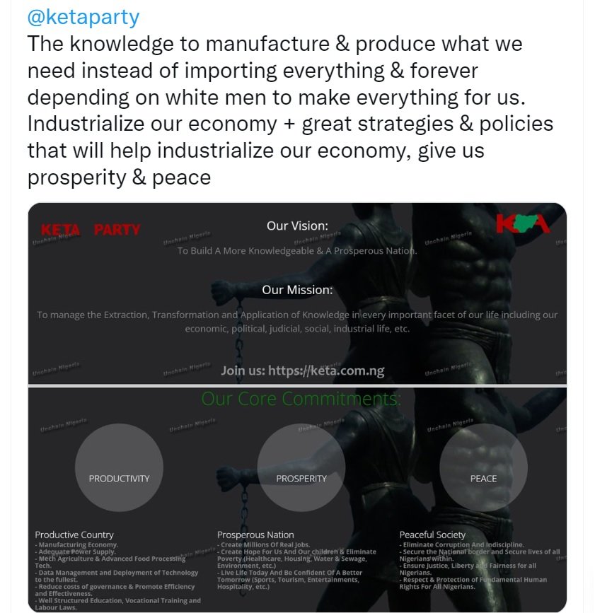 ketaparty's tweet photo. @I_Aduroja @annybrim @trigottista @winexviv If you'd really studied btech engineering you would know what manufacturing &amp; industrialization mean.

If you would've asked your father he'd told you that the same vagabonds in power today are the same ones lying, deceiving and fooling you all yesterday. Use your brain. https://t.co/e9DkS72Uzq