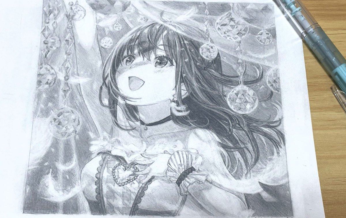 _shirokama's tweet photo. 頭バグりながらもなんとか耐えて描き切ったアイプラ麻奈様のシャーペン模写を再々掲載して気合い入れる https://t.co/cPlwSxEelj