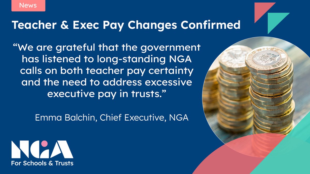 NGAMedia's tweet photo. The Teacher and leader pay announcements bring significant developments for schools and boards.

NGA  shares our response to the announcement and the decisions boards will be making in the months ahead.

Read our full response https://t.co/llGO508OcH https://t.co/m6l9wiuPw3