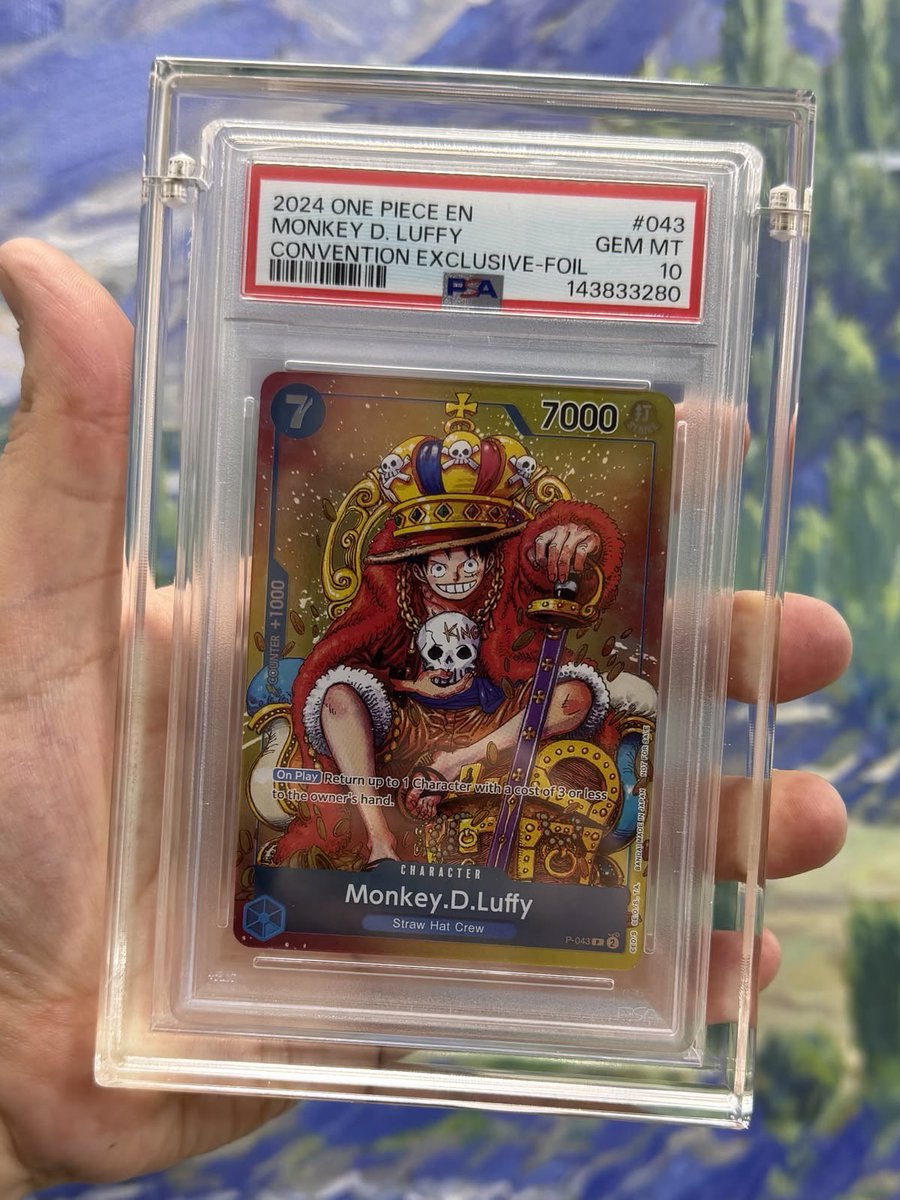 shydyor's tweet photo. ☠️🏴‍☠️MASSIVE GIVEAWAY🏴‍☠️☠️

2024 One Piece Promo Monkey D. Luffy Convention Exclusive foil PSA 10. 🤯

Gonna give one of my favorite cards away. 😅 all you have to do is…👇

Like, comment your favorite cards, and rt for a chance to win good luck. 🍀 https://t.co/gloh3PAHiX