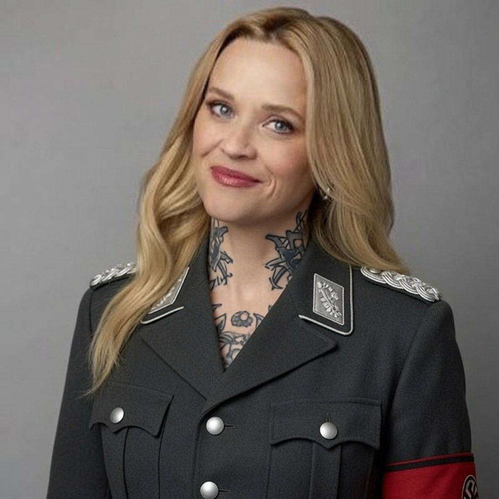 angelgod32's tweet photo. reese Witherspoon be looking in her Nazi uniform #NaziPride #AmericanPride #AmericanNationalism #NaziNationalism #WhitePower #WhitePride #AmericanNazi #reeseWitherspoon #Whiteisright https://t.co/nTnzX9mzkV