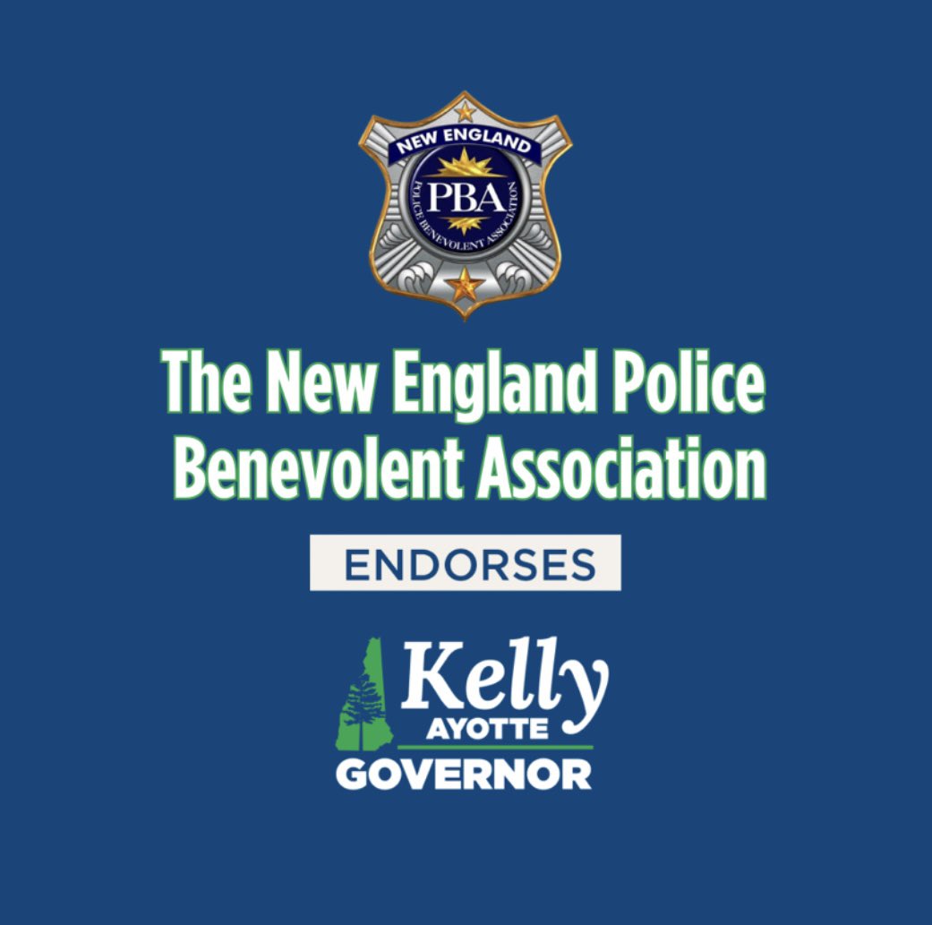 teamkellyayotte's tweet photo. 🚨 NEW: The @NEPBAINC endorses Governor @KellyAyotte! 

From fixing the broken bail system to restoring retirement benefits for first responders, Governor Ayotte is working alongside law enforcement to keep New Hampshire the safest state in the nation. https://t.co/jdbHTW2p7W