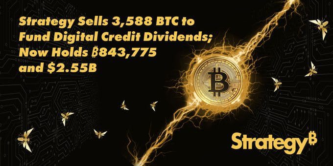 Crypto_TownHall's tweet photo. Strategy has sold 3,588 
$BTC for $216 million to fund dividends for their Digital Credit securities. https://t.co/j39IGVyNAa