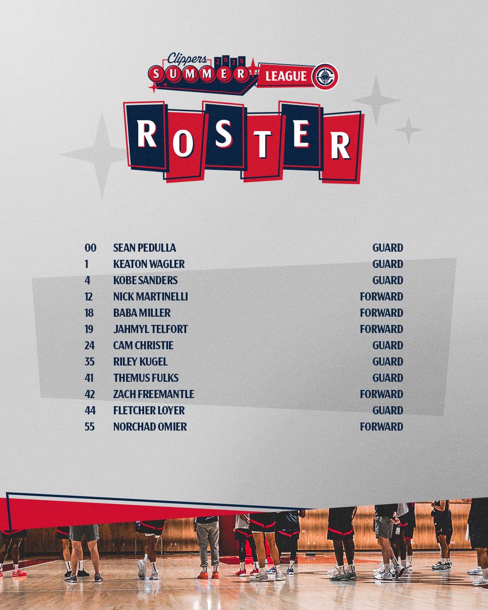 LAClippers's tweet photo. Your 2026 Summer Clips Roster ☀️⤵️ https://t.co/mJbCBcG4N9