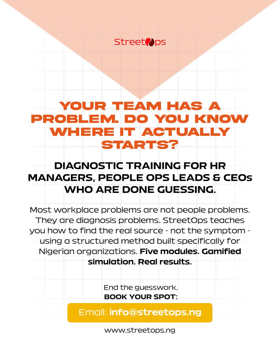 StreetOpsng's tweet photo. Your team has a problem. Do you know where it actually starts?

Most workplace problems are not people problems. They are diagnosis problems. https://t.co/brHXQ5VmJV