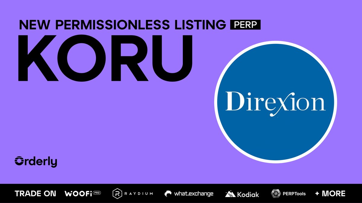 OrderlyNetwork's tweet photo. NEW LISTING

$KORU is now live and anyone can:

1. Trade it with up to 10x leverage on any Orderly-powered perp DEX

2. Launch their own perp DEX with $KORU and 100+ other markets: https://t.co/NR7CtELOjA https://t.co/3V2ba5Zfxq