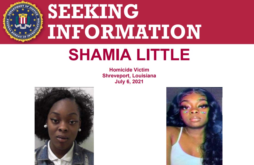 FBIMostWanted's tweet photo. The #FBI offers a reward of up to $50,000 for info leading to the identification, arrest, and conviction of those responsible for the death of 17-yr-old Shamia Little who died from a gunshot wound in July 2021 in Shreveport, Louisiana: https://t.co/AoocyvancX https://t.co/jae8Vesk3Q