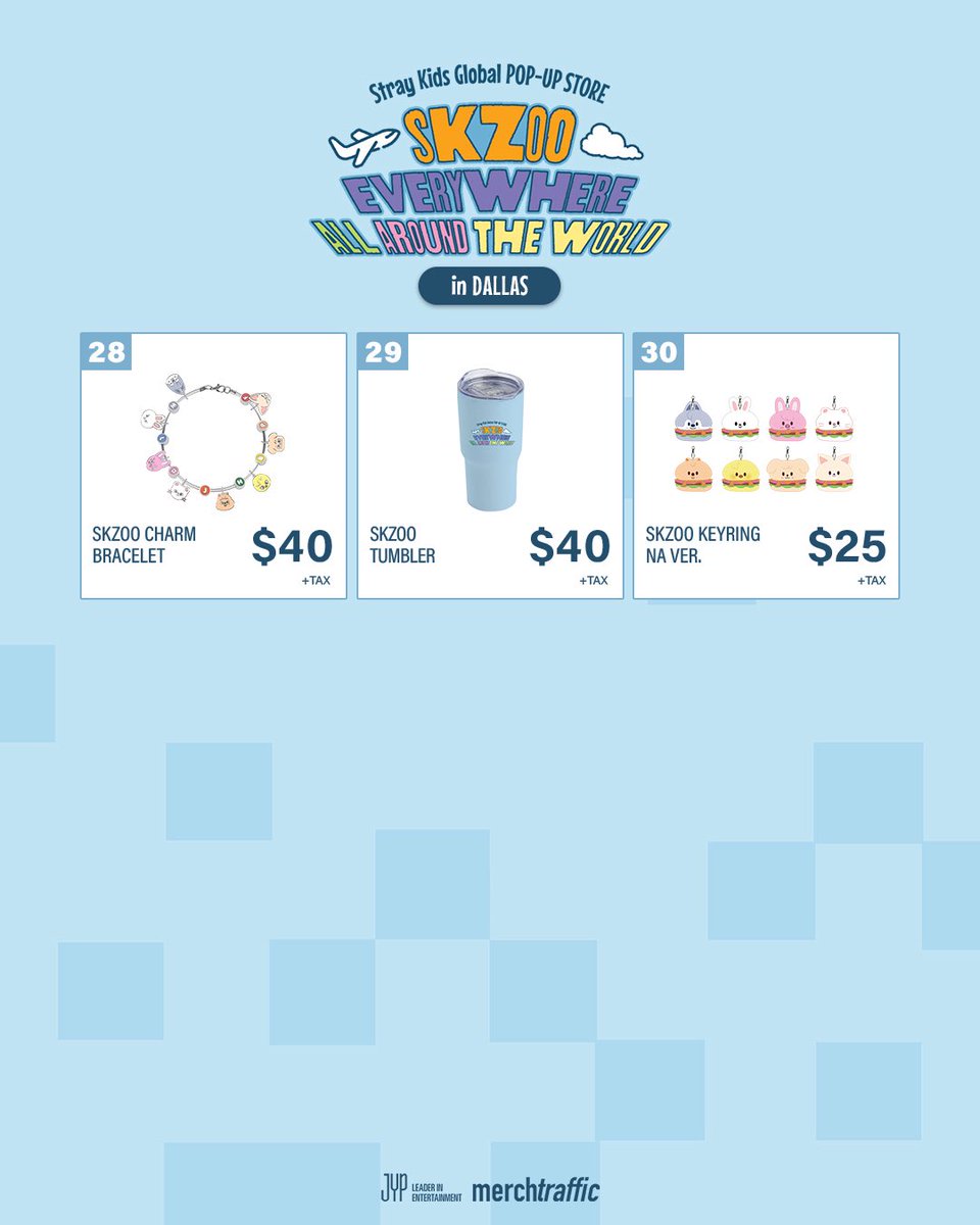 MerchTraffic's tweet photo. Stray Kids [SKZOO EVERYWHERE ALL AROUND THE WORLD in DALLAS] POP-UP STORE

DALLAS — boarding is now open ✈️🤠

Grab your passport, pack your bags, and get ready to land in the SKZOO world. 🧳💙 https://t.co/DSKTBG1gbe