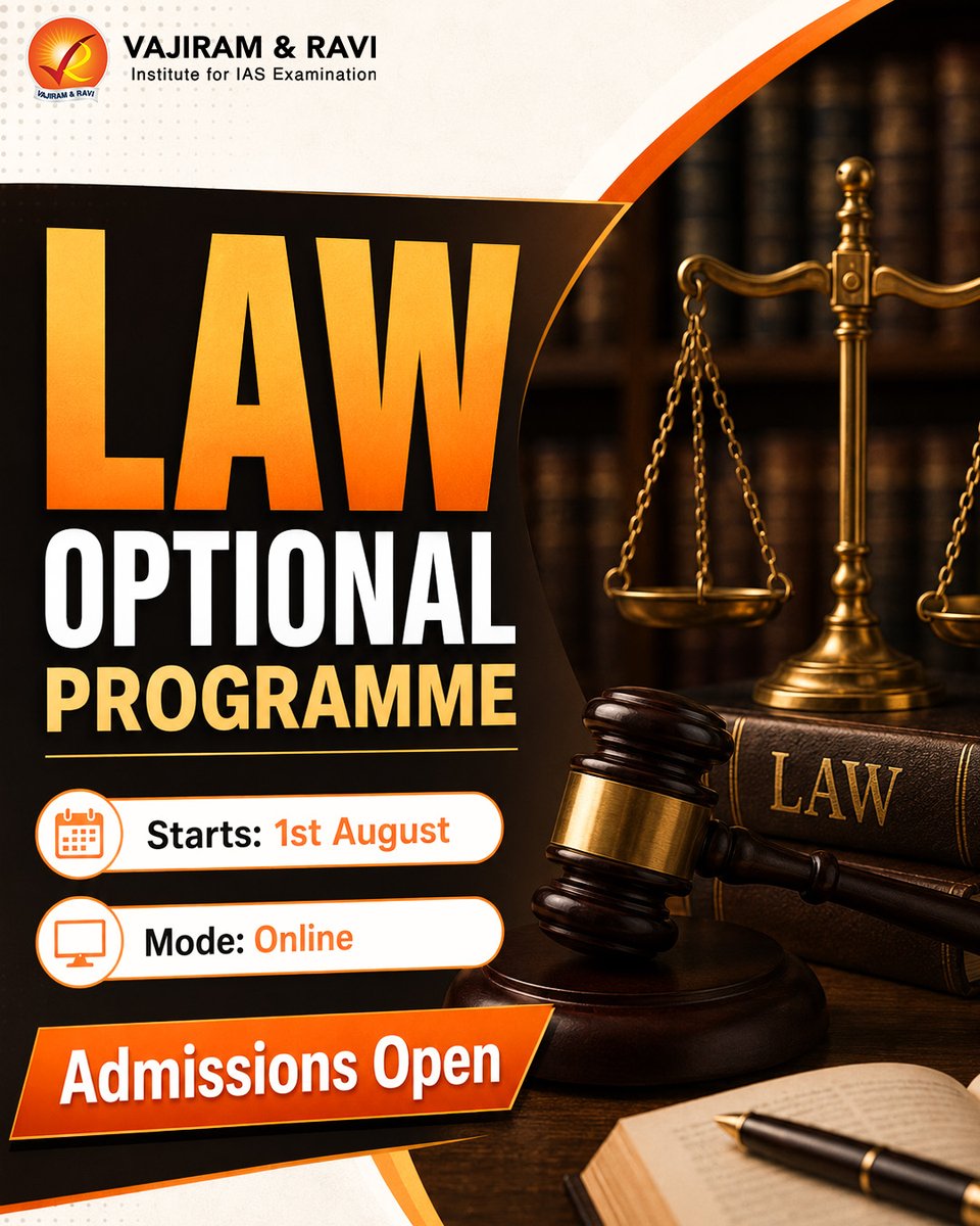 VajiramRavi's tweet photo. Join Vajiram & Ravi's Law Optional Programme, designed to help aspirants build conceptual clarity and write high-scoring answers.
To know more: https://t.co/hoajMTKh8K
#UPSC #UPSC2027 #UPSCPreparation #LawOptional #UPSCLawOptional #CivilServices #IASPreparation #UPSCMotivation https://t.co/nWXxWK7H07