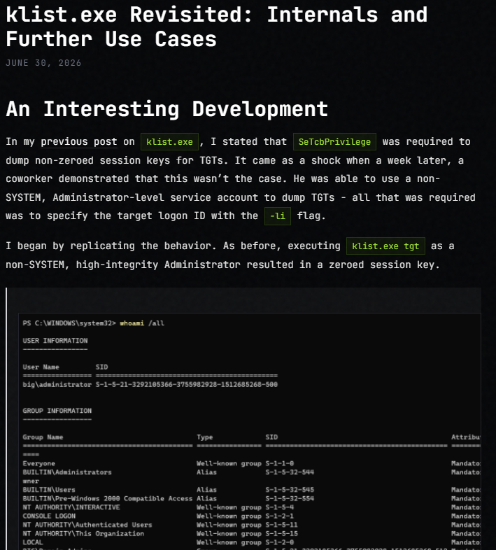 blackstormsecbr's tweet photo. klist.exe Revisited: Internals and Further Use Cases:
https://t.co/VRSFfoVCPm
#windows #kerberos #cybersecurity #informationsecurity https://t.co/6Q5lwlN2YI