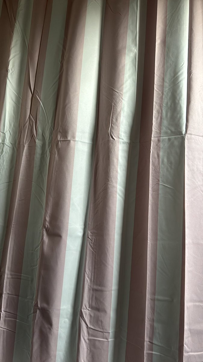 lucmoh's tweet photo. oomf trying to say my pink and white shower curtain is green and grey https://t.co/XPL9fXr22D
