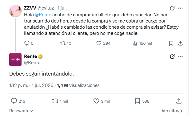 unodelarenfe's tweet photo. Esta semana un trabajador de Renfe tuvo una actitud sobresaliente con un viajero y se enteraron 7.465 personas.

Otro trabajador de Renfe la cagó dándole al mismo una respuesta de meme propia de Sheldon Cooper y se enteraron 1,4 millones.

Esto se llama "sesgo de negatividad" 🤔 https://t.co/pUUCq4A1JM