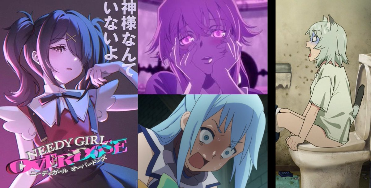 AI_EmeraldApple's tweet photo. Too many tourists who watch anime have gotten a distorted reality of what "girl failures" are really like, and most of them are just stylized fiction, where Yani Neko breaks that trope.

Most anime and the aesthetic of it portray them with appealing overtones. The game and anime for needy girl overdose show mental illness, self-harm, addiction, etc in a visually pleasing manner that sanitizes the horror of it.

Yandare tropes like Yuno from Mirai Nikki also show a cute aesthetic with a crazy only for you fantasy that's dramatic and exciting instead of sad and pathetic. It also triggers a savior complex because of her tragic past, where you can fantasize about "fixing her".

Or Aqua... whiny, incompetent, alcoholic, a definition of a failure... but she is one of the most popular characters in Konosuba because of that unrealistic cute bratty vibe. 

Or every character in DDLC... All cute, all stylized, and the psychological horror element made it fun. 

And there are so many others like Tomoko Kuroki, Bocchi, etc that land in the unrealistic, cute, funny, stylized, or exaggerated. 

It is also fuel for a subset of the anime fans who are lonely men who see girl failures as easy targets for dating and relationships... with that"I can fix her" mentality. The mainstream girl failure media shows that flaws are fun, mental illness is charming, addictions are cute, incompetence is adorable. The idea of saving someone gives men a sense of purpose, especially if they are unsuccessful in real life. 

Some men then relate their own failure traits like depression, aimlessness, addiction, self-harm, and develop a parasocial mutual relationship with the fictional characters and then "grow" together.

Men are also more likely than women to date down, where they will date women who are of lower status, money, intelligence, and competence, etc. The reverse of hypergamy, and girl failures feel safer to date for some, despite real world statistics showing otherwise. 

Chainsmoker cat is the complete opposite of that trope, and most of these "I can fix her" people just nope out from that. No cute stylization of the gross outs, no elements of "fix it with love"... it's just a raw, realistic look at the slow, gross, and eroding reality of addiction and neglect... packaged in a wrap of dark humor. 

If there is some equivalent to Western media... Chainsmoker Cat has the vibe of the black comedy movie Trainspotting with a little bit of grinding erosion, like Requiem for a Dream. 

Also, if you are a fan of dark humor, and if you havn't watched Trainspotting, I highly recommend it!