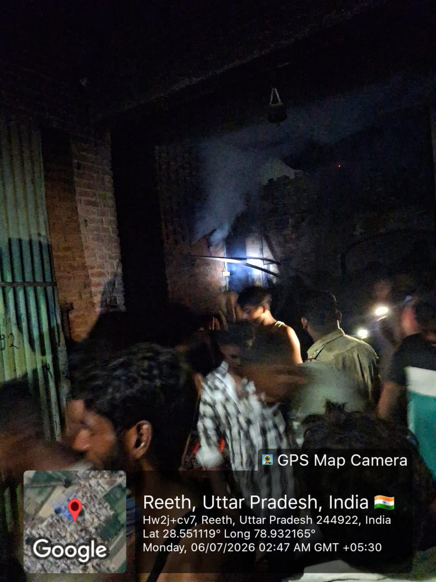 sambhalfire's tweet photo. आज दिनांक 06.07.2026 को समय 01:54 बजे fs चंदौसी  जनपद संभल को थाना कुढ़ फतेहगढ़ क्षेत्रांतर्गत ग्राम रीठ  में टेंट हाउस में आग लगने की सूचना प्राप्त हुई जिस पर 02 अग्निशमन यूनिट  द्वारा कार्य कर आग को पूर्णतः बुझाया गया, उक्त अग्नि कांड में एक पशु की मृत्यु हुई है। https://t.co/hShAGXgmpx