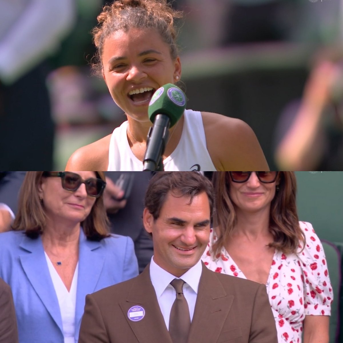 TheTennisLetter's tweet photo. Jasmine Paolini to Roger Federer after reaching the Wimbledon QF

“I want to thank you Roger because he’s my idol. It was tough. I was like during the match ‘please stay focused. Don’t think about that he’s here.’ 😂 I was watching all the finals in all the tournaments he played here.” ❤️