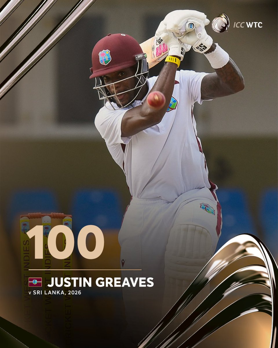 ICC's tweet photo. Twin tons for Justin Greaves and Shai Hope as West Indies pile on the runs 💪

#WTC27 | 📝: https://t.co/uWRwZgvBIw https://t.co/nVHUv95FzJ