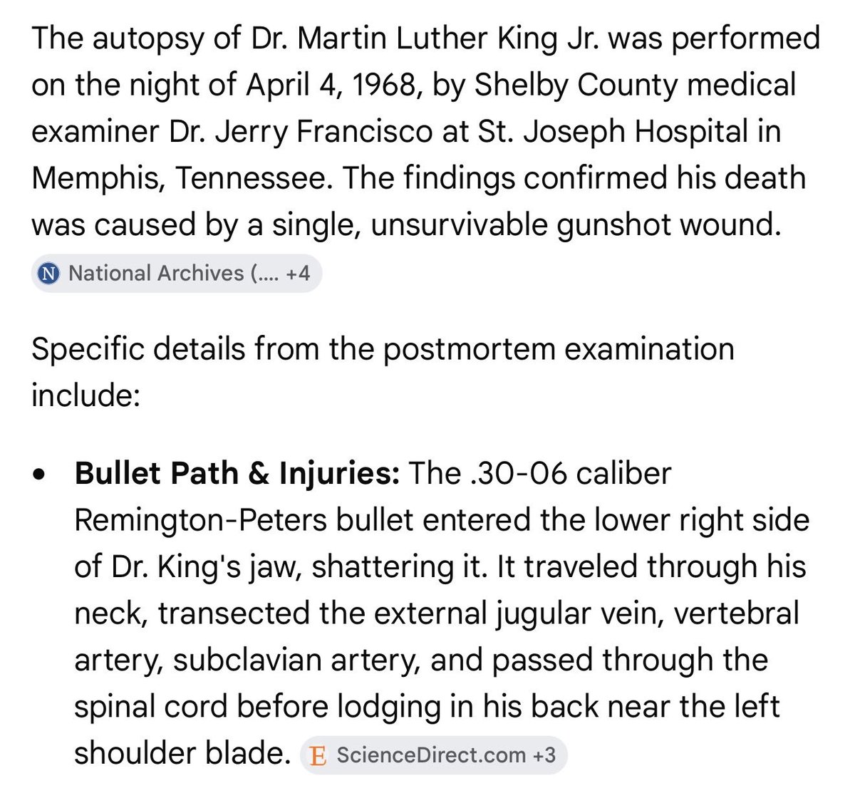 ResilientRoamer's tweet photo. @R3GUL4T3R @IanCarrollShow That’s a little different than a straight trajectory bullet being stopped by the cervical spine (neck bone). Kings bullet went on a long journey, hitting lots of bone &amp; was recovered just under the skin near his shoulder. https://t.co/DFtZ2YWDBg
