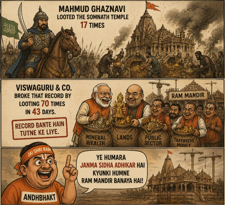 SwetankMahapat2's tweet photo. Viswaguru &amp; C0. Broke it by looting 70 times in 43 days.

Andhbhakt- Ye humara Janma Sidha Adhikar Hai. Humne Ram Mandir Banaya Hai

#JantaKeYogi #NamoAirportDaman #RonaldoOnZee5 #RajatPatidar #SanjuSamson #RamMandirTrust #RathYatra #Puri #Odia #RamMandirChori #RamMandirLoot https://t.co/R6TBNsst0l