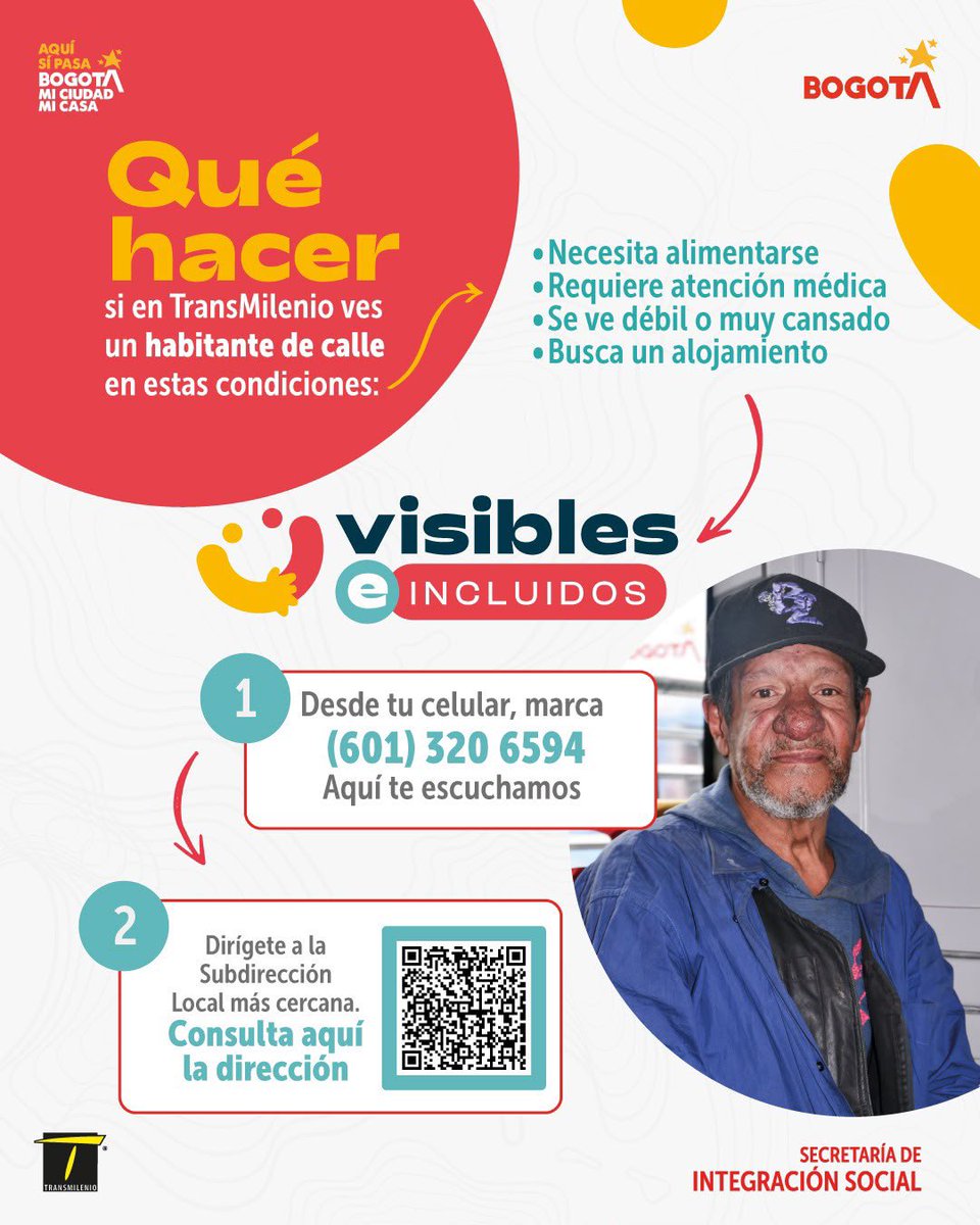 integracionbta's tweet photo. ¡Hola @Jenpajf! 

Gracias por comunicarte con nosotros. La puerta de entrada a la inclusión es reconocer al otro como ciudadano.🙋‍♀️🙋‍♂️🤝

Si en tu barrio hay un habitante de calle que necesita apoyo, conéctalo con los servicios de la Secretaría de Integración Social. 🫂

Trabajamos por su inclusión social.🤗

#AquíSíPasa
#VisiblesEIncluidos