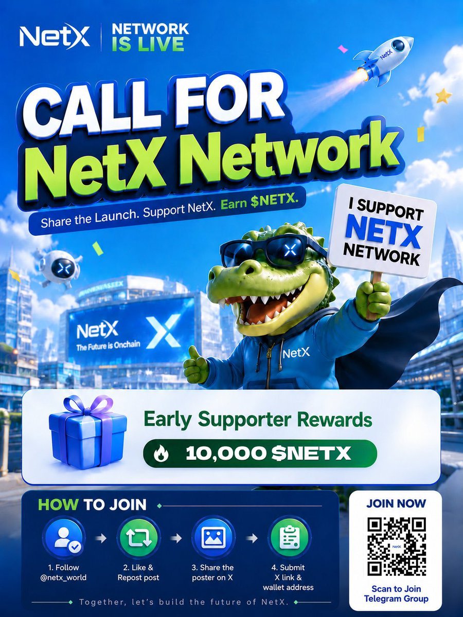 MkRXrP's tweet photo. 🥳 #NetX Network Celebration Campaign #1 Is Live!🔥

To celebrate the opening of NetX Network to the global community. 🎁10,000 $NETX rewards are available for early supporters. Limited rewards — first come, first served. 

$NETX #AIagents #giveaway #Web3‌‌ https://t.co/KQTwvGdGMW