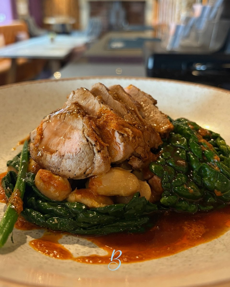 bluebellwing's tweet photo. On our new main menu - and already a favourite main: Roast Fillet of Pork with white bean &amp; pancetta casserole, cavolo nero and a harissa dressing. Comfort with a kick. 🍽️  

📞 01773 546722 | 💻 https://t.co/b0gKX0GnoB | ✉️ hello@bluebellwingfield.co.uk https://t.co/xRkPGxsRgH
